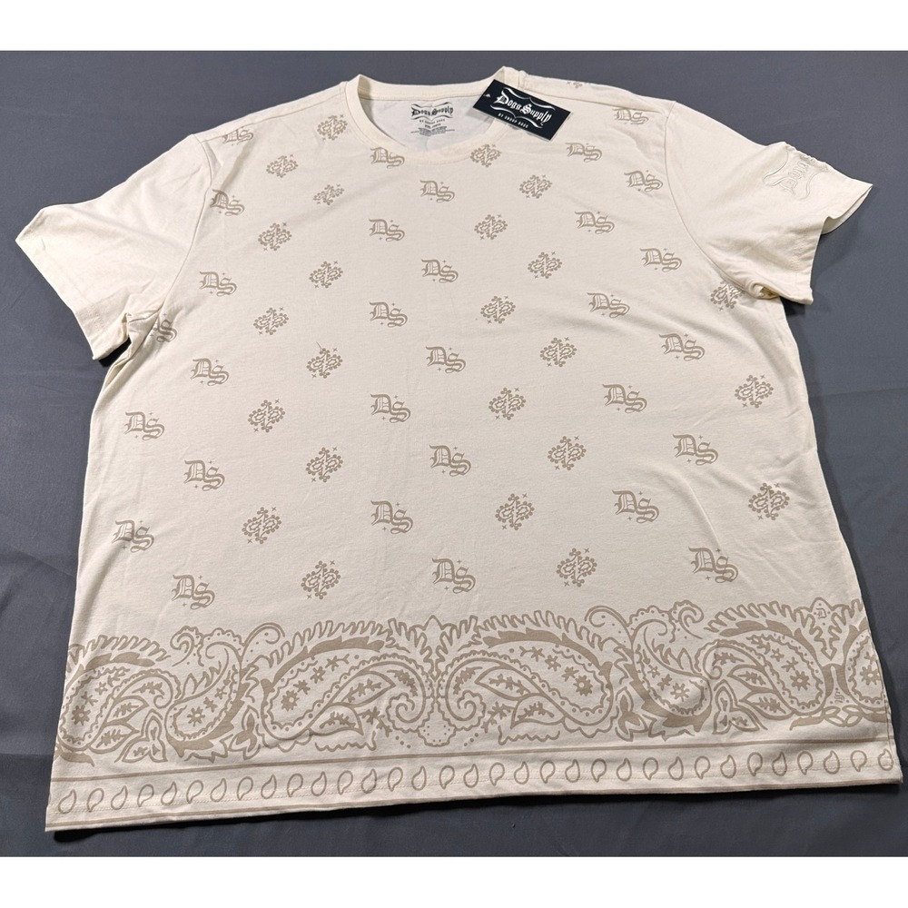 Dogg Supply by Snoop Dogg Mens 2XL Cream Monogram Paisley Graphic T-Shirt‎ NEW